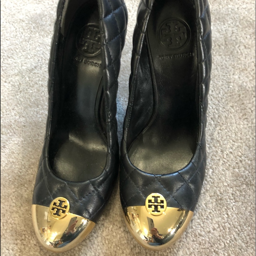 Tory Burch Quilted with Gold Wedge Shoe